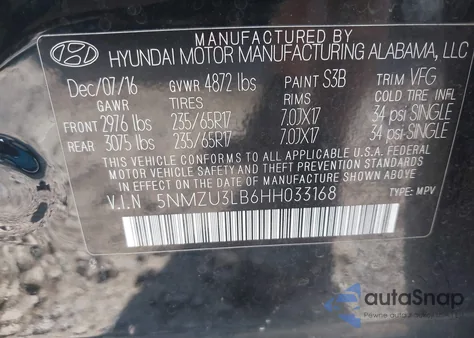 2017 Hyundai Santa Fe Sport 2.4L from USA, damaged, VIN 5NMZU3LB6HH033168
